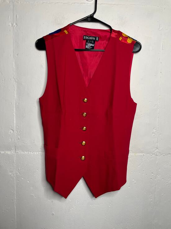 Escada Tops - Vintage Wool/Silk Escada Vest Red Horsebit Equestrian Gold Size 40